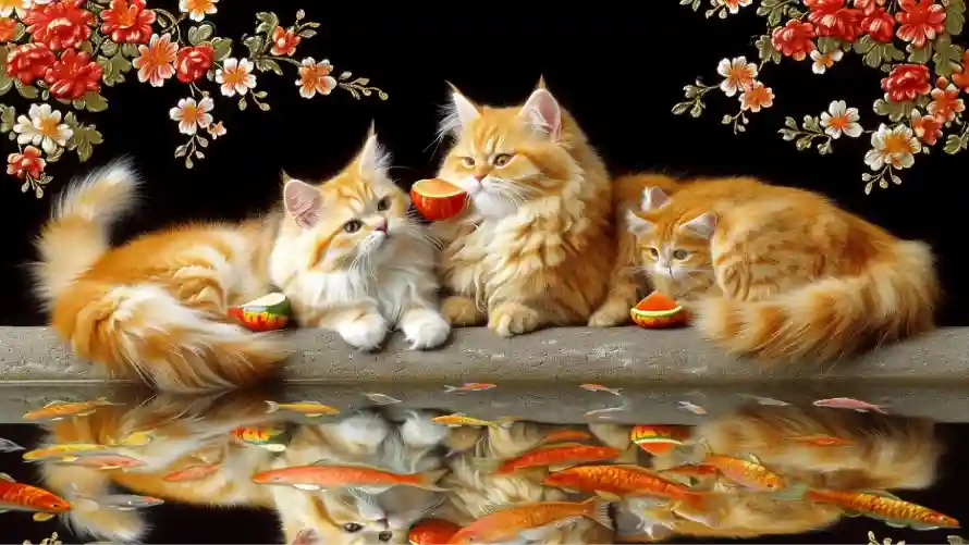 2k倒影壁纸-壁纸 - 橘猫-锦鲤「哲风壁纸」