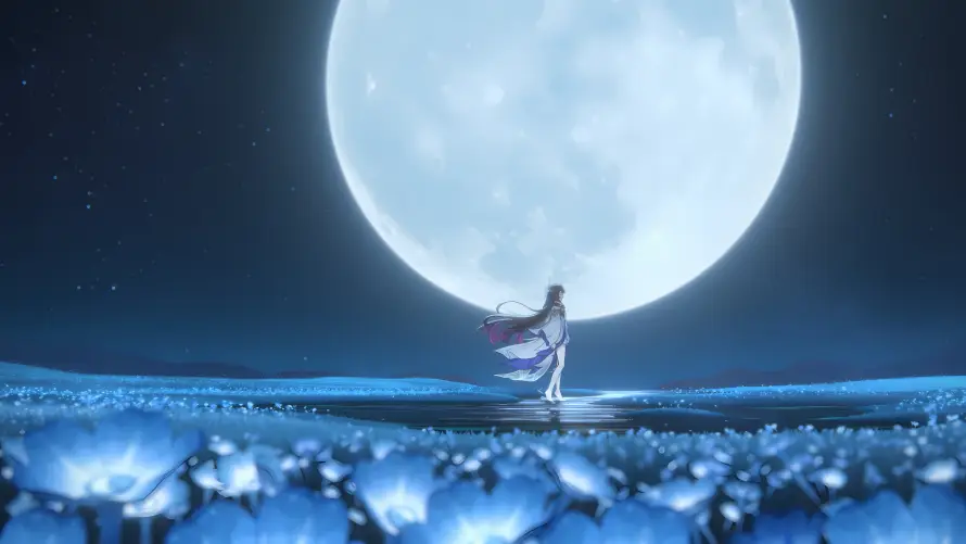 4k原神壁纸-少女 - 星空-满月「哲风壁纸」