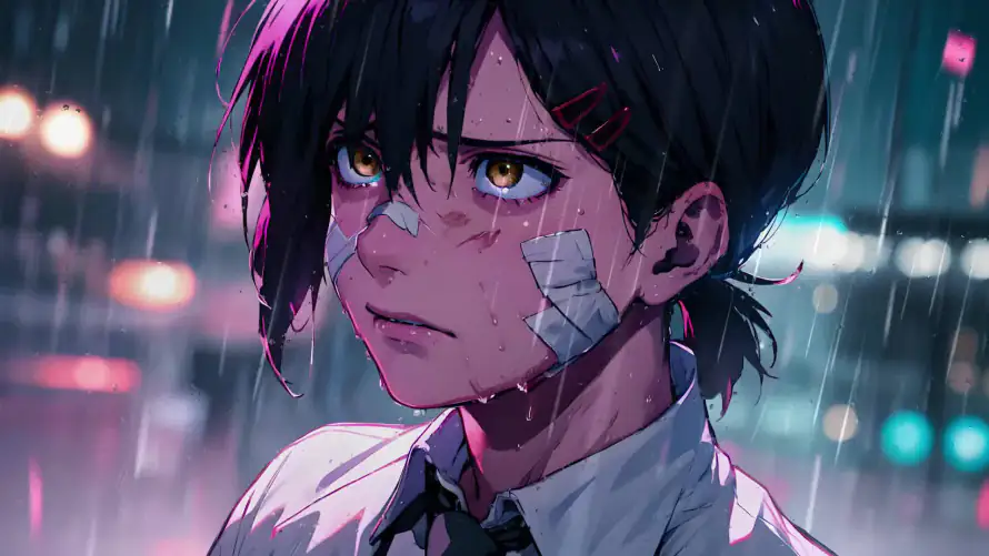 2k电次壁纸-雨夜 - 创可贴-电锯人「哲风壁纸」
