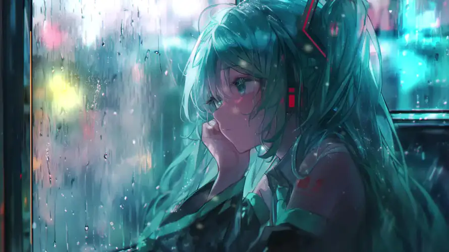 2k安静壁纸-耳机 - 雨夜-玻璃窗「哲风壁纸」