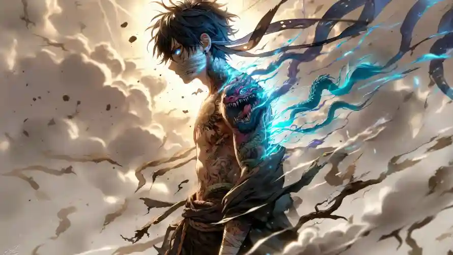 4k斗士壁纸-背影 - 龙纹身-云层背景「哲风壁纸」