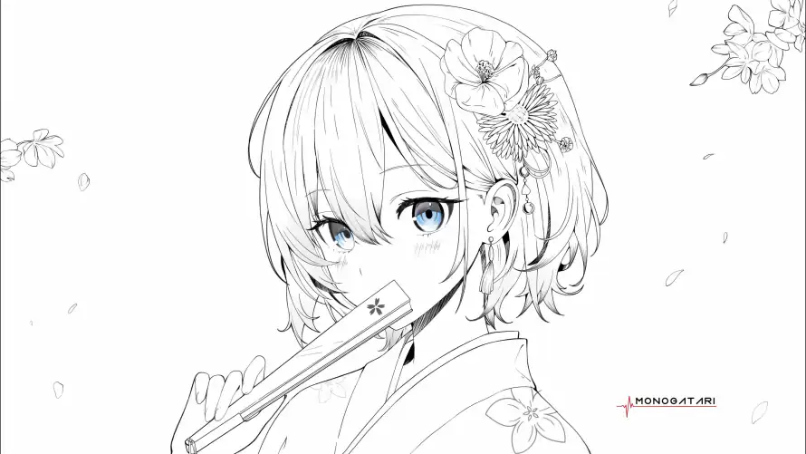 4k和服少女壁纸-物语花绫 - 短发少女-纯白背景「哲风壁纸」