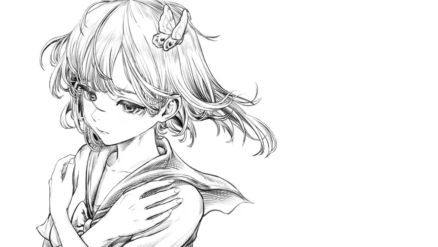 4k水手服壁纸-少女心事 - 沉思表情-短发少女「哲风壁纸」