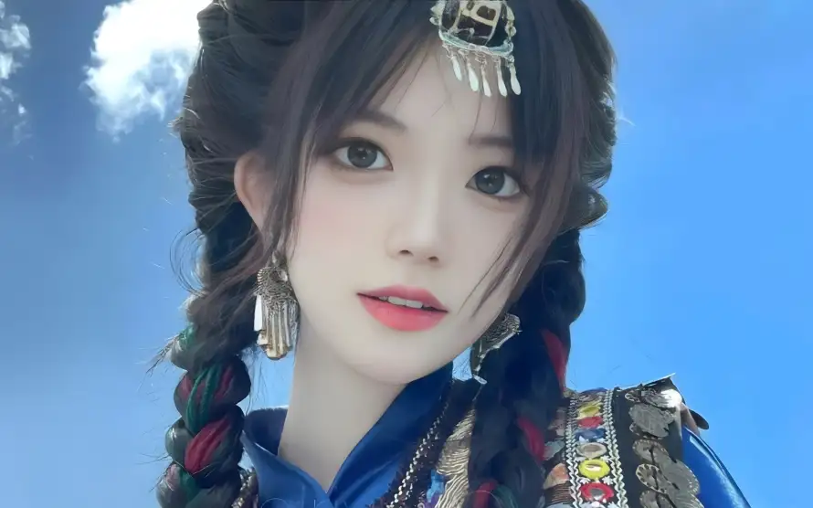 3k头饰壁纸-民族 - 双辫子-小姐姐「哲风壁纸」