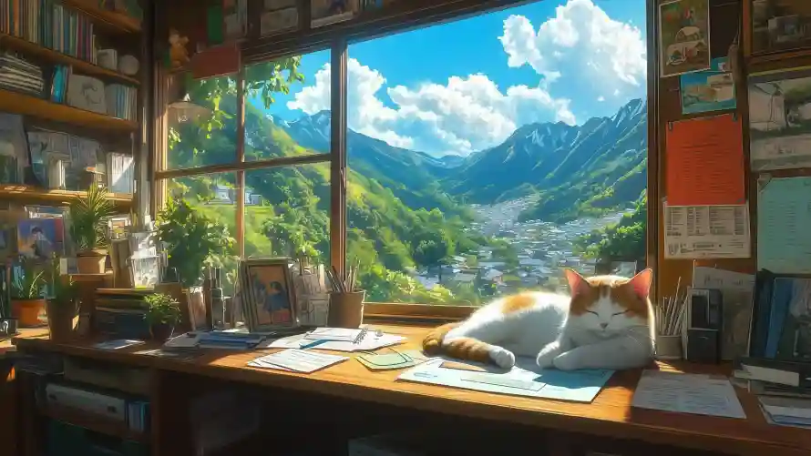 4k书架壁纸-阳光 - 橘花猫-书桌文具「哲风壁纸」 4k书架壁纸-阳光 - 橘花猫-书桌文具「哲风壁纸」