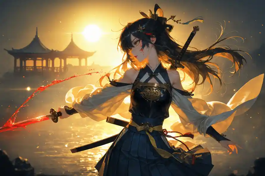 3k亭台壁纸-剑 - 古风-夕阳「哲风壁纸」
