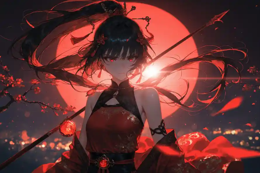 3k古风壁纸-女侠 - 樱花-满月「哲风壁纸」