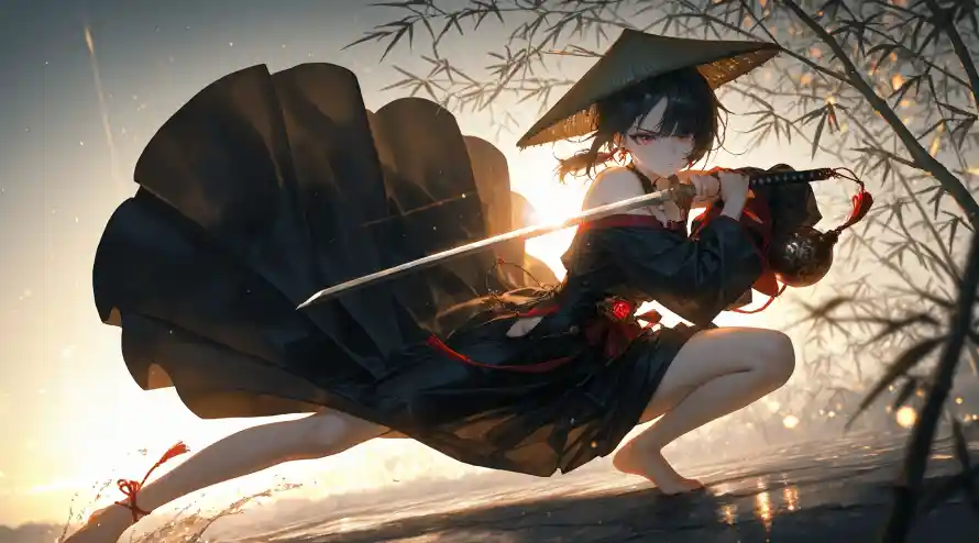 3k夕阳壁纸-女侠 - 斗笠-武侠「哲风壁纸」