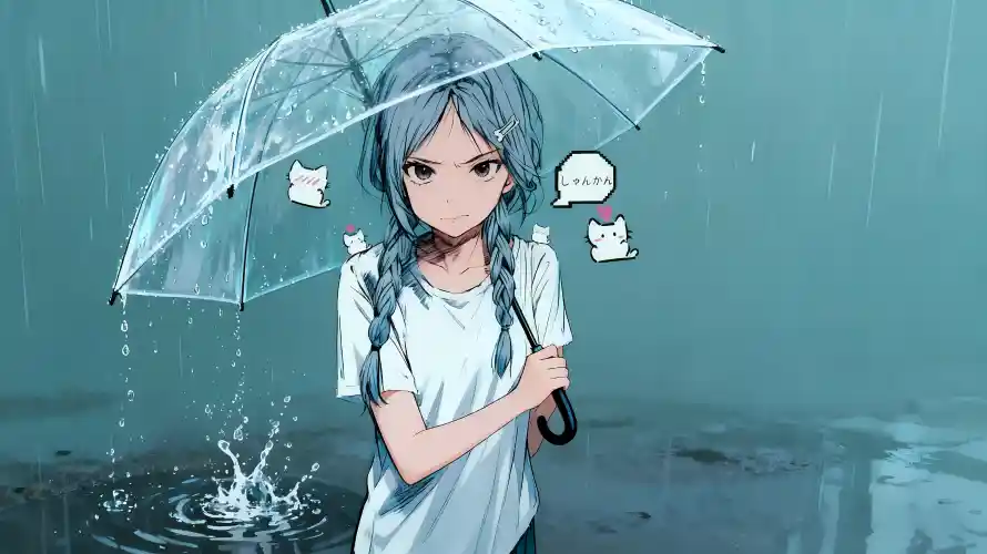3k水洼壁纸-蓝发 - 雨天-雨滴「哲风壁纸」