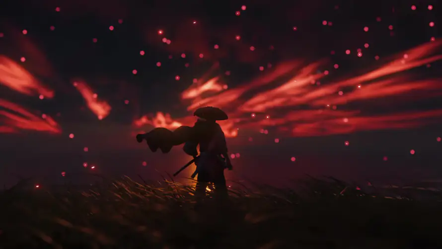 4k剪影壁纸-暗夜 - 武士-焰火「哲风壁纸」
