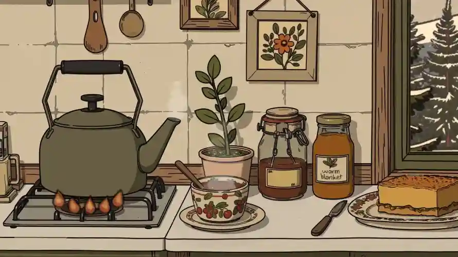 2k厨房壁纸-植物 - 茶壶-蛋糕「哲风壁纸」