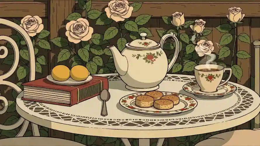 2k点心壁纸-玫瑰 - 茶壶-茶杯「哲风壁纸」