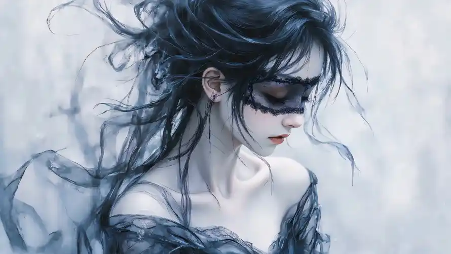 4k红唇壁纸-薄纱 - 黑发-暗黑风格「哲风壁纸」