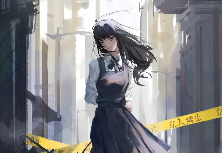 4k校服壁纸-三鹰朝 - 电锯人-警戒线「哲风壁纸」