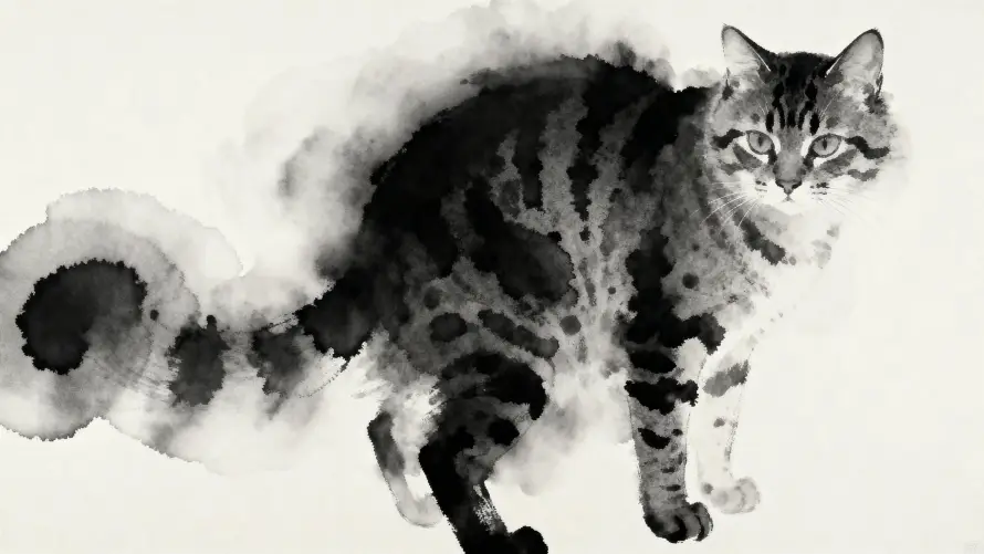 4k咪咪壁纸-宠物 - 水墨-猫咪「哲风壁纸」