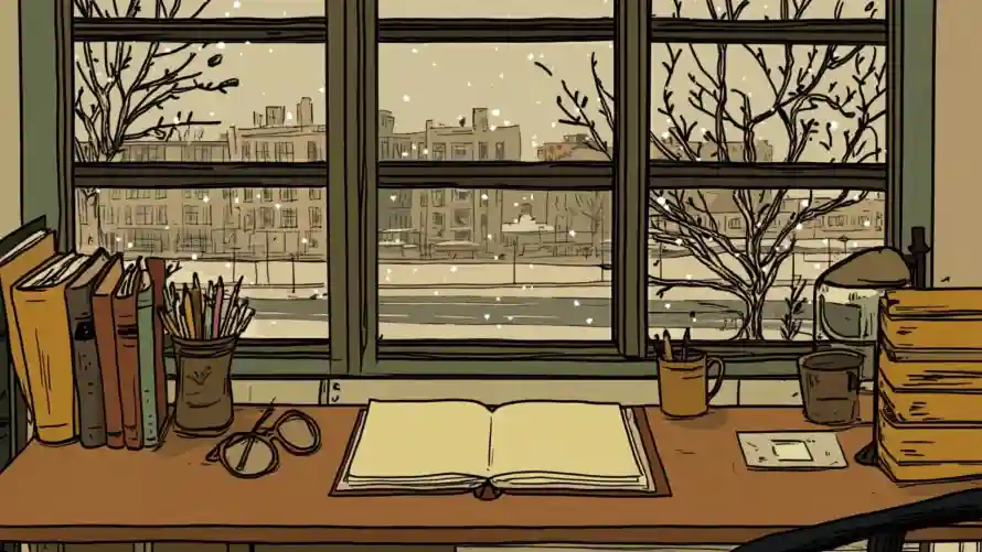 2k书桌壁纸-书籍 - 文具-雪景「哲风壁纸」