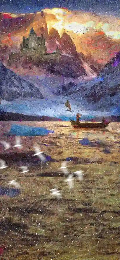 4k城堡壁纸 - 小船 - 插画 - 湖泊「哲风壁纸」