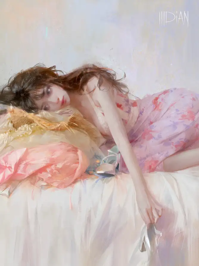 4k慵懒壁纸 - 女 - 枕头 - 油画「哲风壁纸」