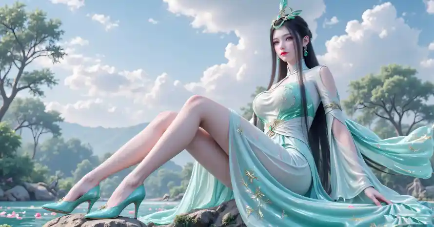 7k长发壁纸-陆嫁嫁 - 古风美女-山水背景「哲风壁纸」