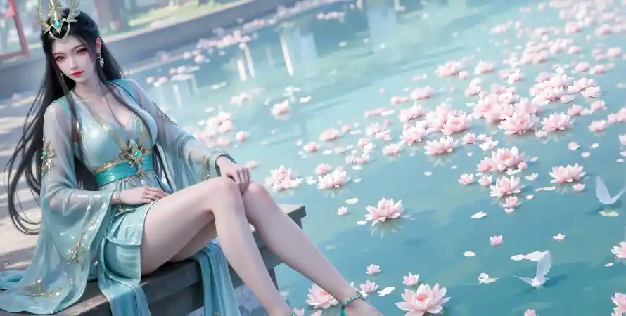 7k荷花池壁纸-陆嫁嫁 - 古风美女-神国之上「哲风壁纸」