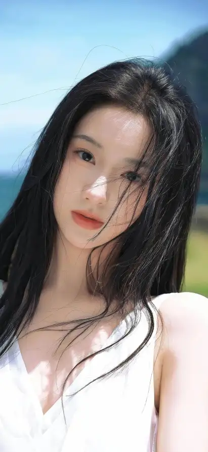 4k海边壁纸 - 清新 - 长发 - 白衣美女「哲风壁纸」