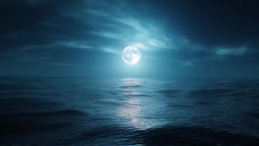 4k云层壁纸-夜空 - 大海-月亮「哲风壁纸」