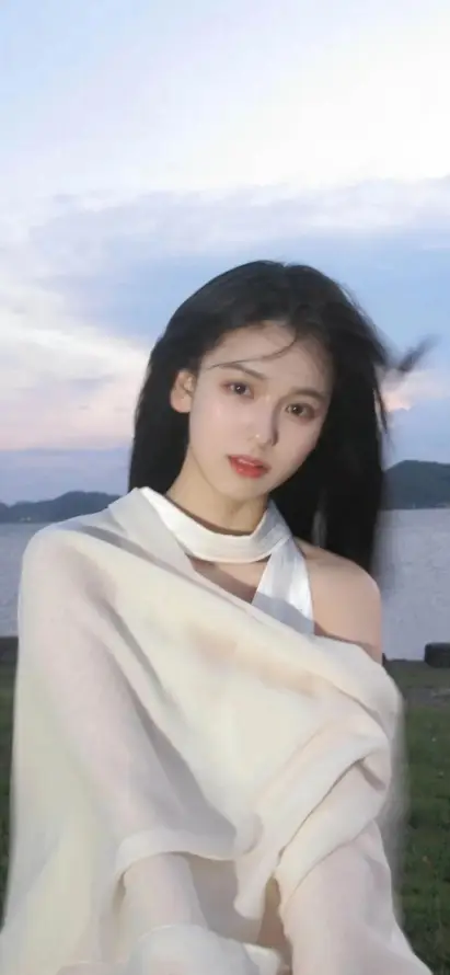 4k户外美女壁纸 - 手机壁纸 - 浅色披肩 - 湖泊风景「哲风壁纸」