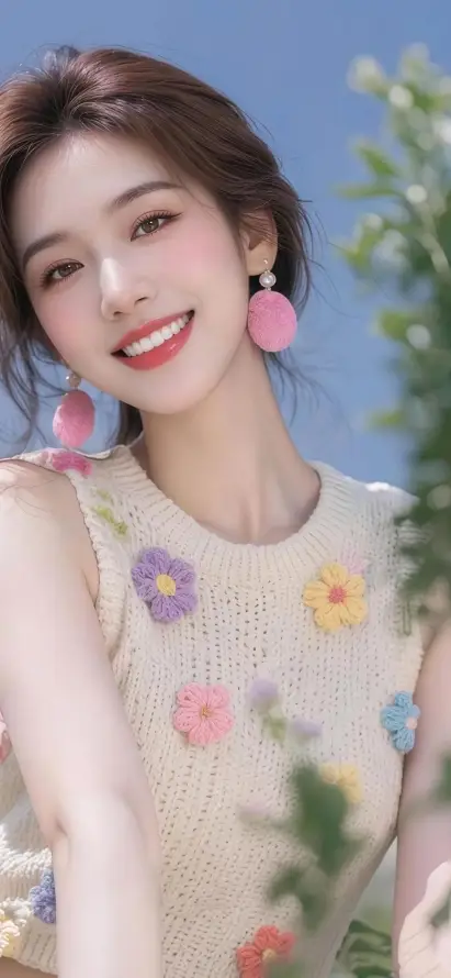 4k户外壁纸 - 美女 - 手机壁纸 - 粉色耳环「哲风壁纸」