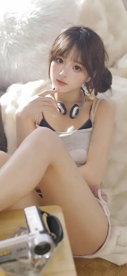 4k短裤壁纸 - 美女 - 耳机 - 背心「哲风壁纸」