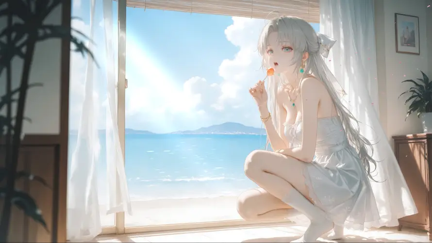 3k动漫壁纸-海景 - 白发-白衣「哲风壁纸」