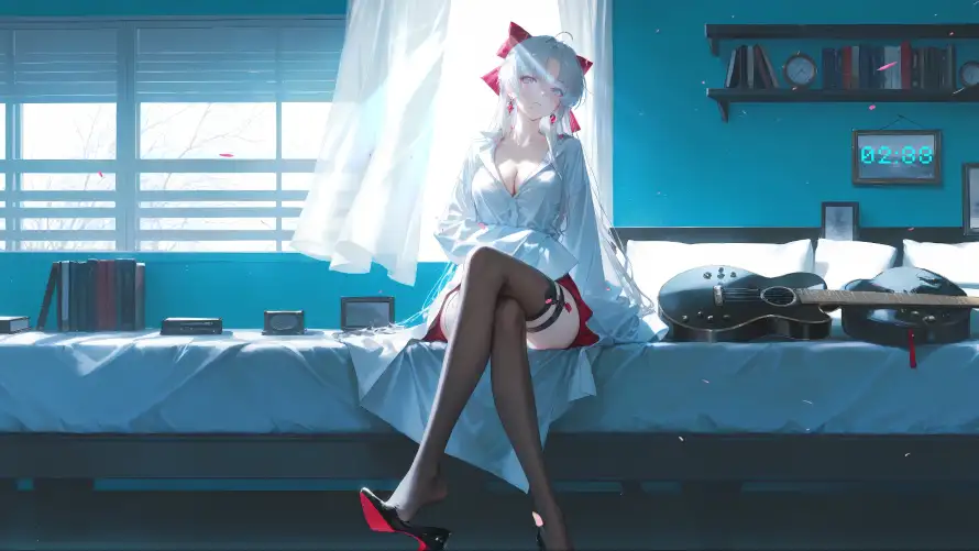 3k动漫壁纸-白衣 - 美女-黑丝「哲风壁纸」