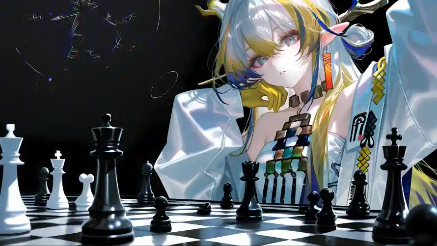 3k动漫壁纸-棋盘 - 白发-美女「哲风壁纸」