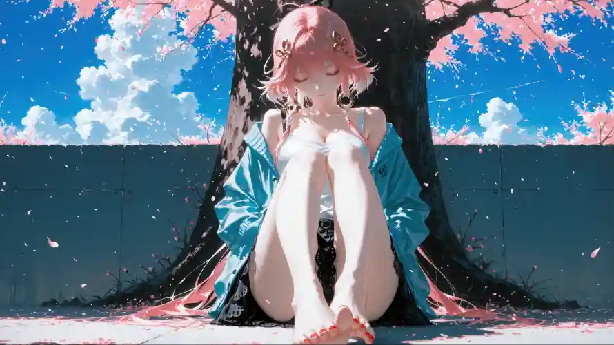 3k动漫壁纸-樱花 - 美女-赤脚「哲风壁纸」