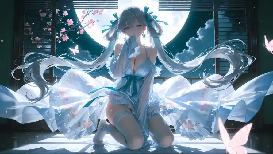 3k动漫壁纸-月夜 - 樱花-美女「哲风壁纸」