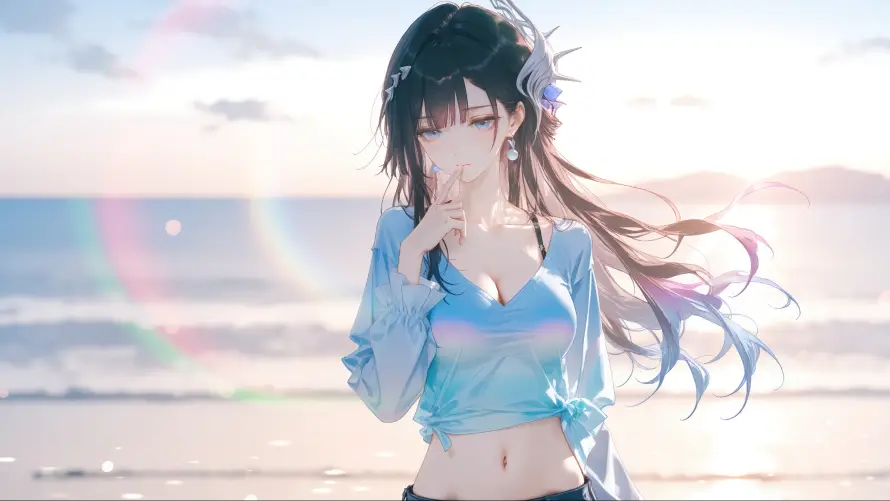 3k动漫壁纸-海滩 - 海边-美女「哲风壁纸」
