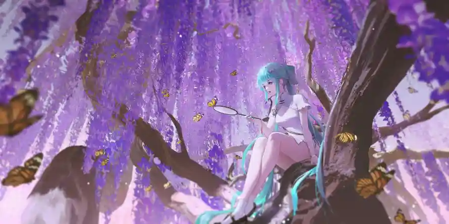 4k动漫壁纸-幻想 - 蝴蝶-紫藤花「哲风壁纸」