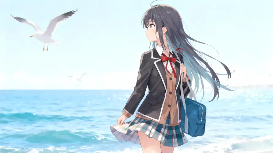 3k校服壁纸-海边 - 海鸥-蓝天「哲风壁纸」