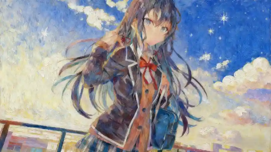 3k校服壁纸-蓝天 - 长发-油画风「哲风壁纸」 3k校服壁纸-蓝天 - 长发-油画风「哲风壁纸」