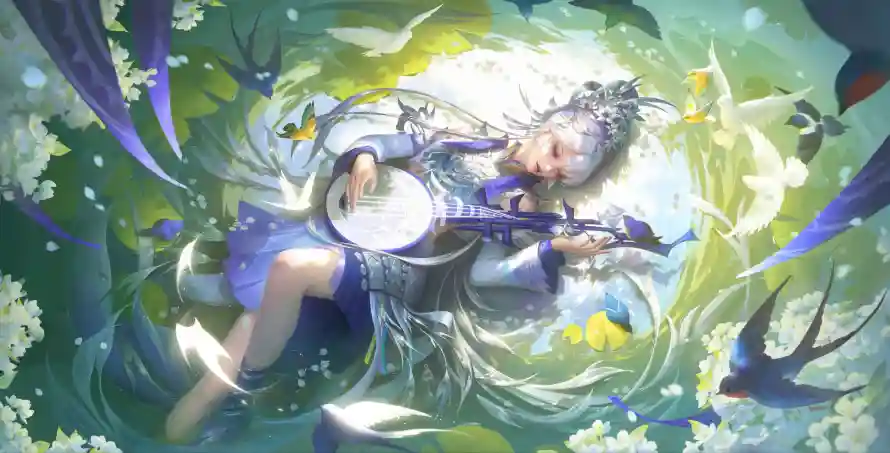 2k乐器壁纸-古风 - 花草-银发「哲风壁纸」