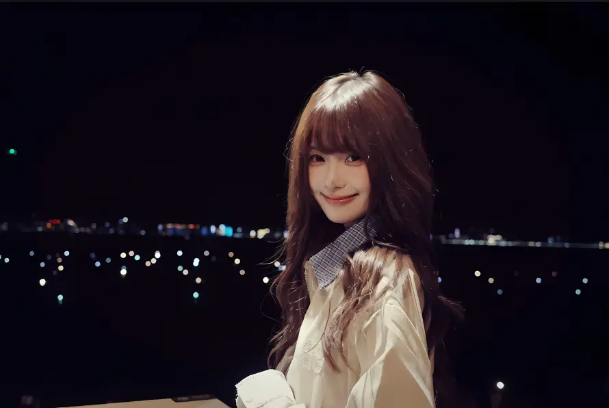 2k夜晚壁纸-夜景 - 白衣-美女「哲风壁纸」