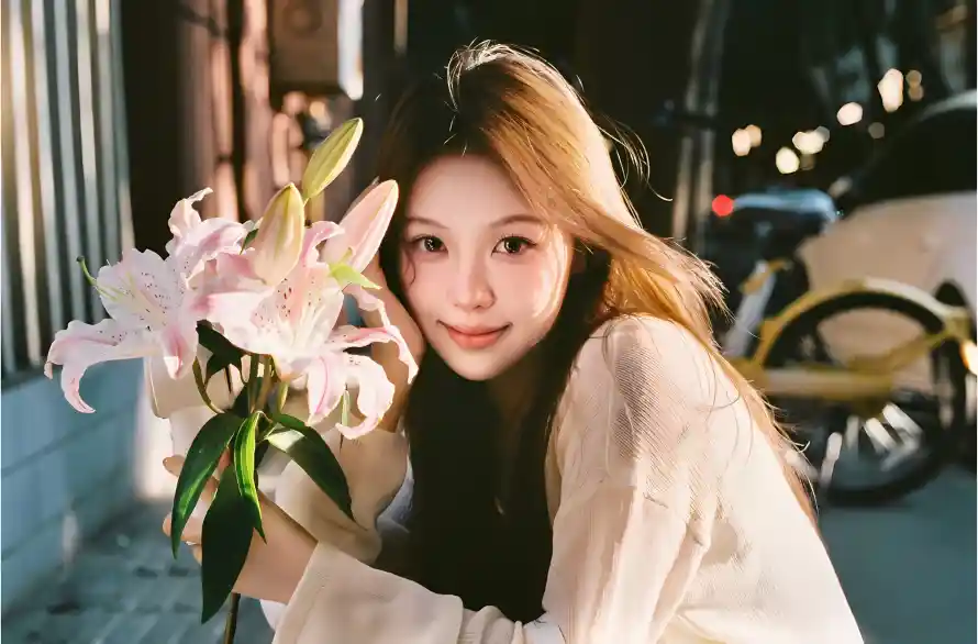 2k城市壁纸-美女 - 长发-百合花「哲风壁纸」