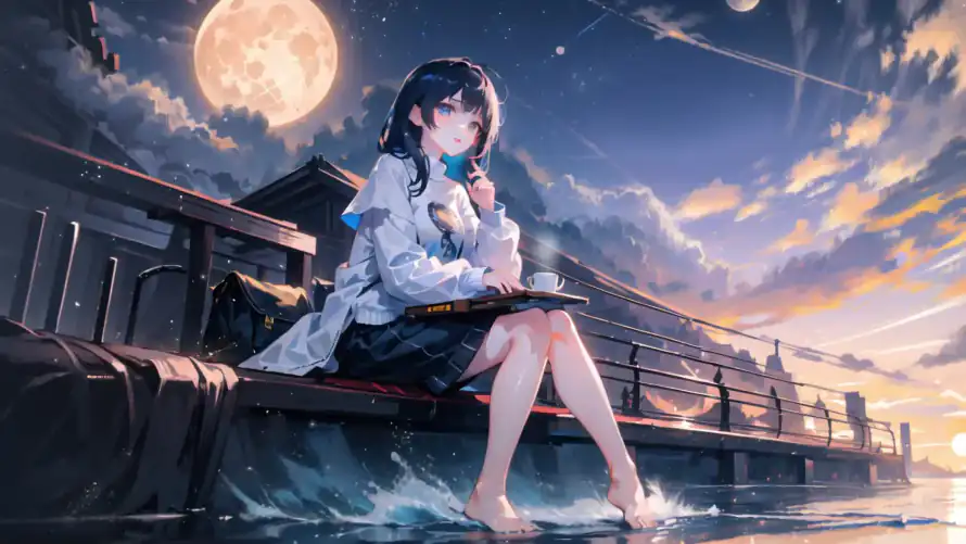 2k喜欢壁纸-星空 - 月夜-水边「哲风壁纸」