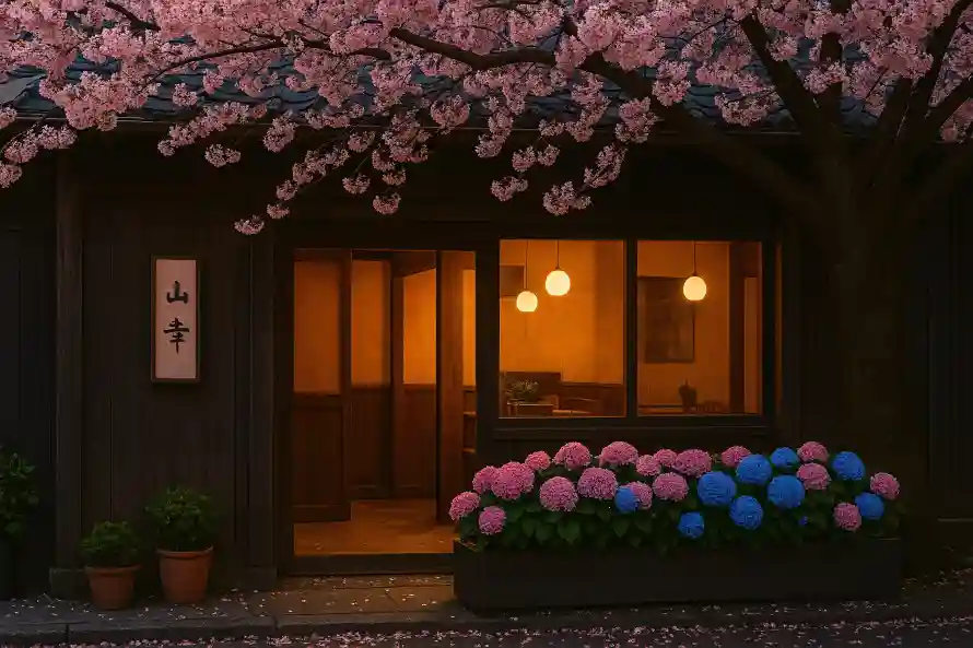 3k暖灯壁纸-樱花 - 花丛-静谧「哲风壁纸」