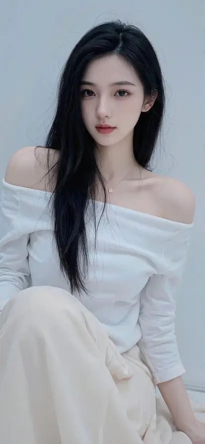 4k浅色裙壁纸 - 手机壁纸 - 简约背景 - 长发美女「哲风壁纸」