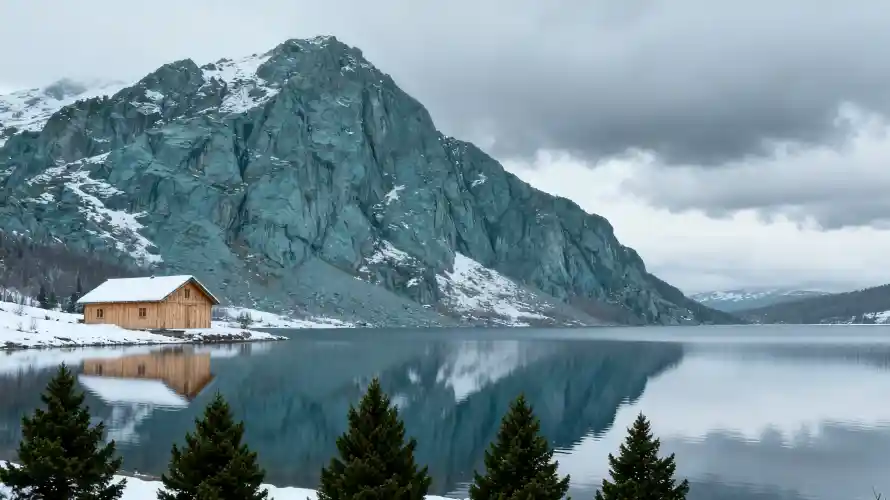3k松树壁纸-湖泊 - 雪山-雪景「哲风壁纸」