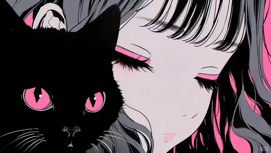 2k可爱壁纸-猫 - 少女-插画「哲风壁纸」