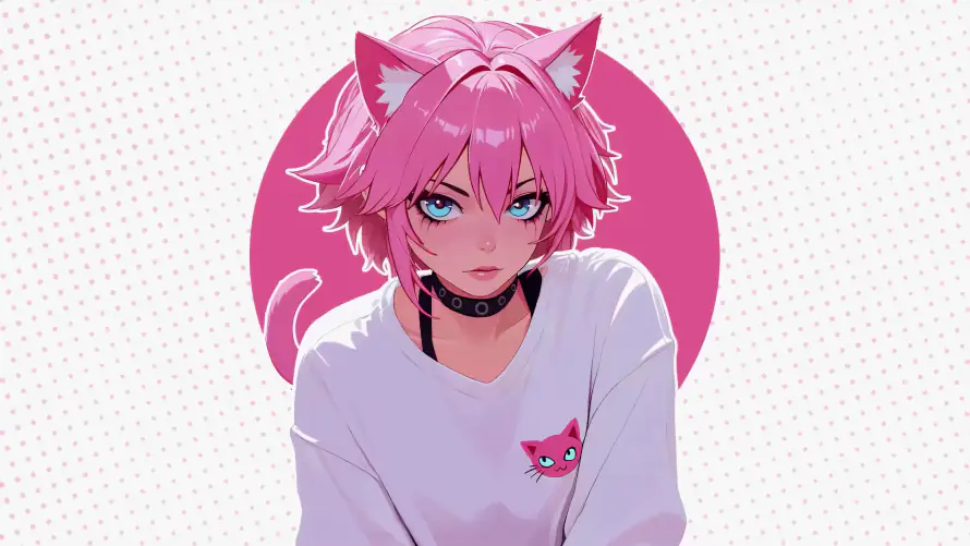 4k动漫壁纸-猫耳 - 白衣-美女「哲风壁纸」