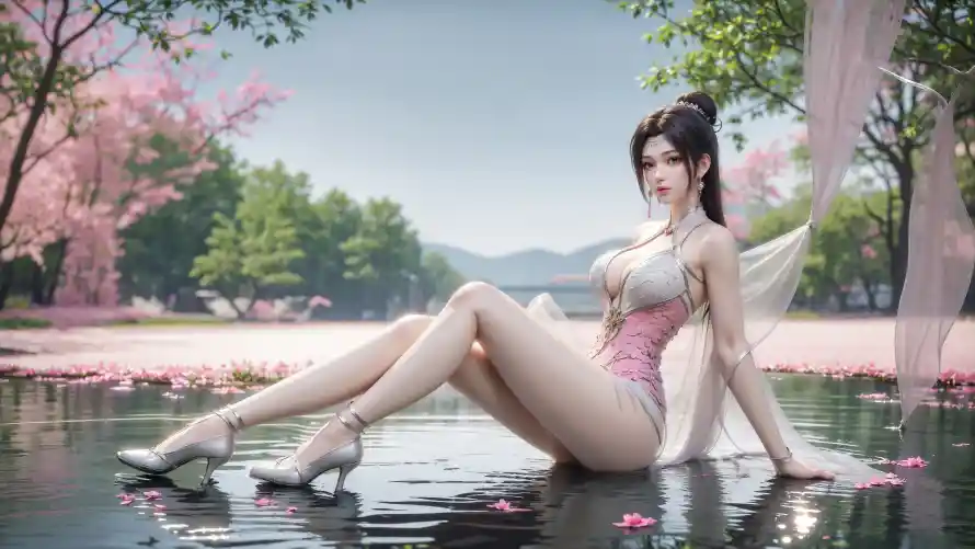 3k云韵壁纸-樱花 - 湖水-粉色「哲风壁纸」