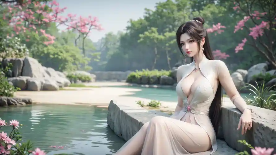 3k云韵壁纸-古风 - 樱花-湖水「哲风壁纸」