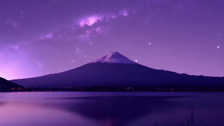 4k夜景壁纸-星空 - 湖泊-富士山「哲风壁纸」